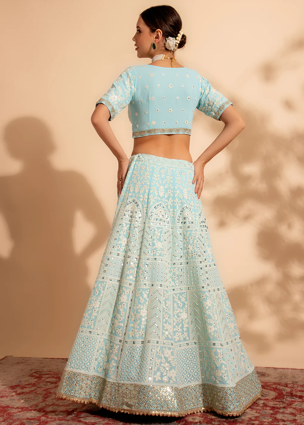 Attractive Sky Blue Bridesmaid Style Wedding Lehenga Choli - Image 9