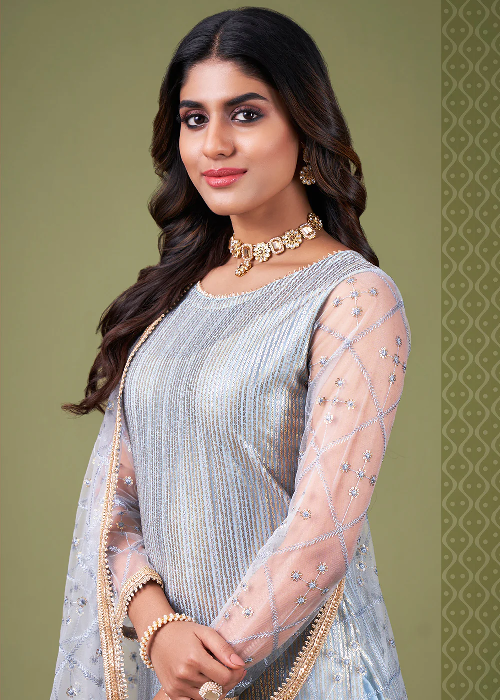 Attractive Sky Blue Tone to Tone Embroidered Salwar Kameez - Image 2