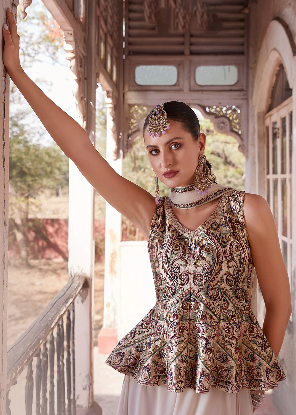 Austonishing Off White Georgette Peplum Style Sharara Suit - Image 2