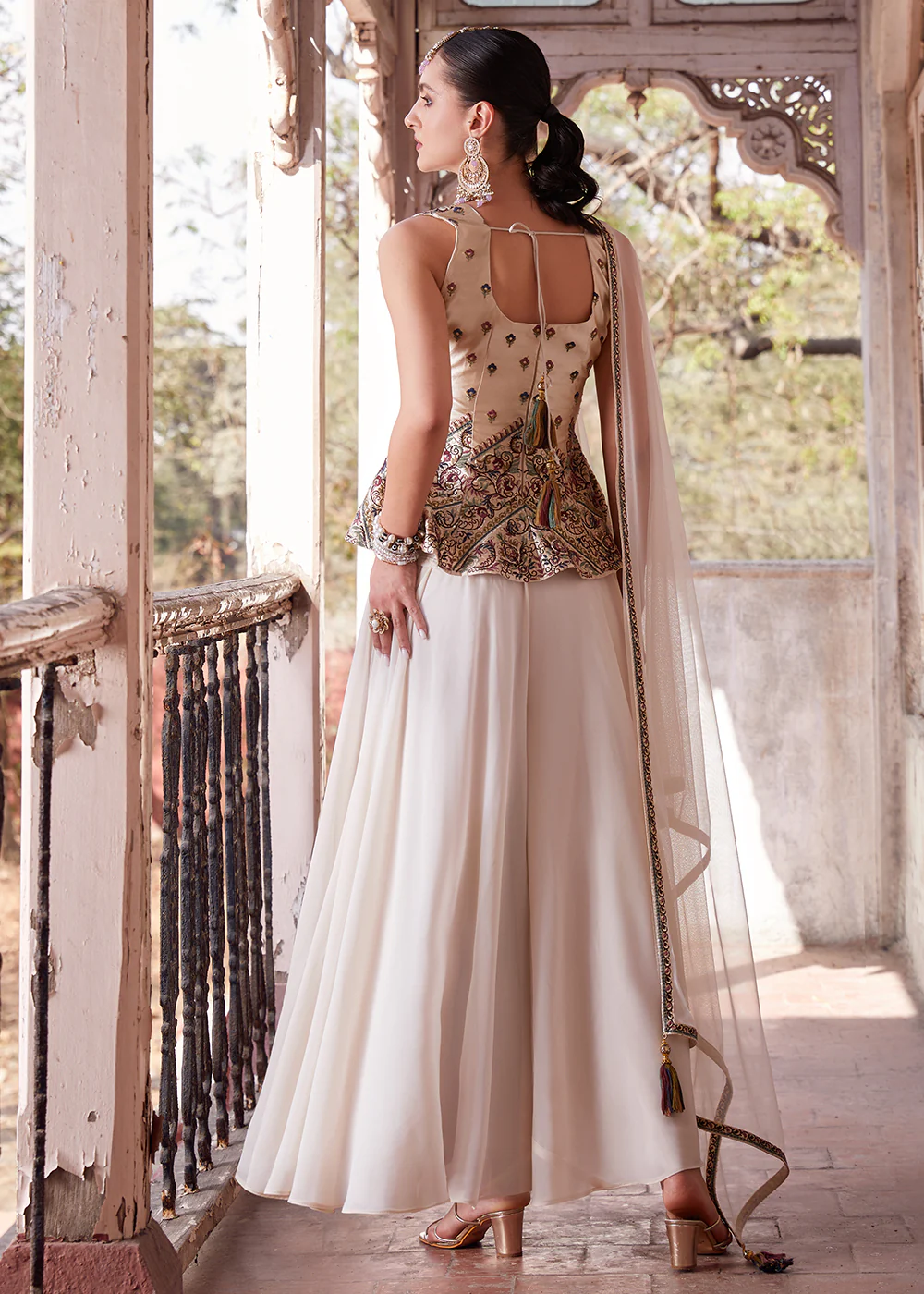 Austonishing Off White Georgette Peplum Style Sharara Suit - Image 3