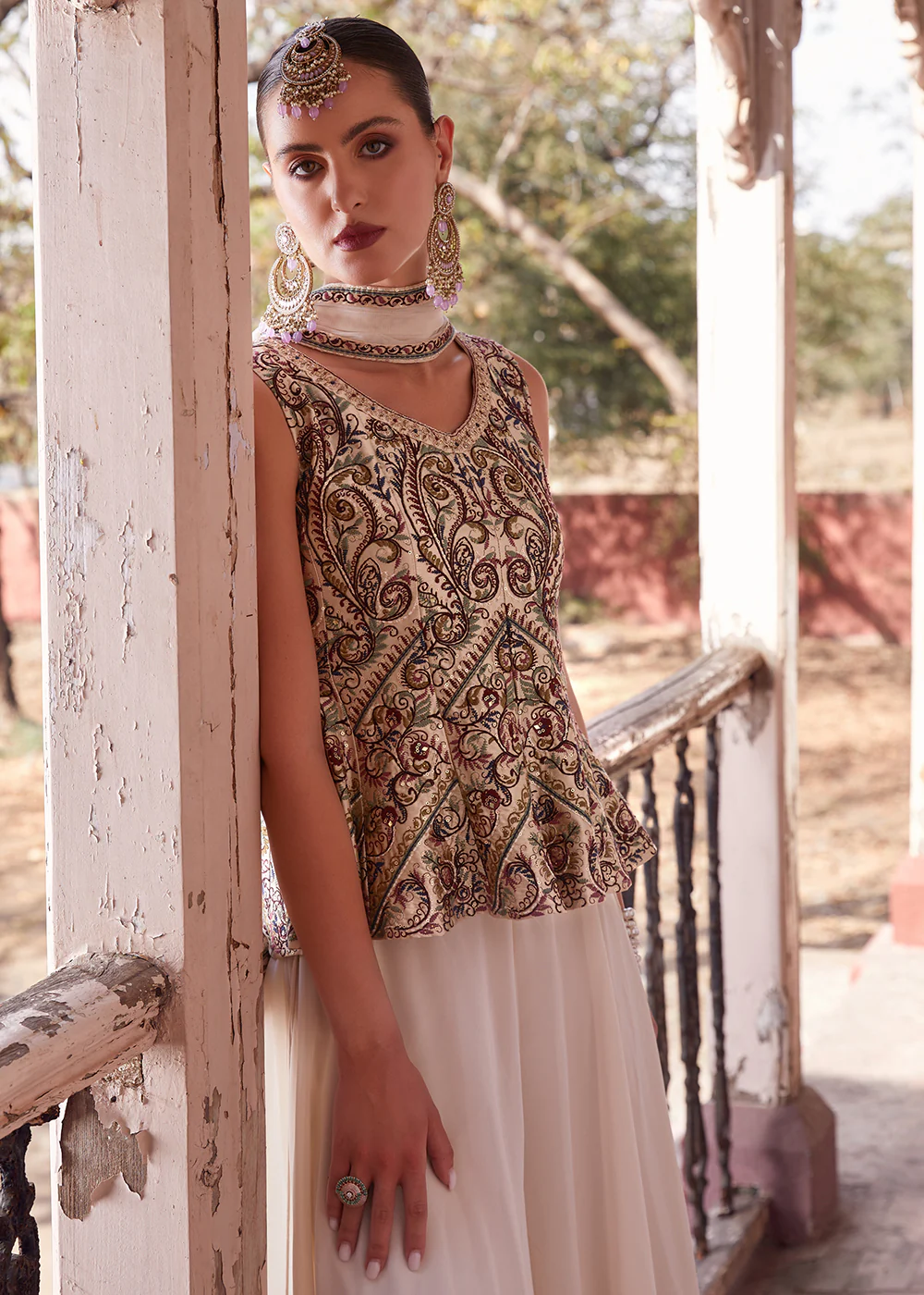 Austonishing Off White Georgette Peplum Style Sharara Suit - Image 4
