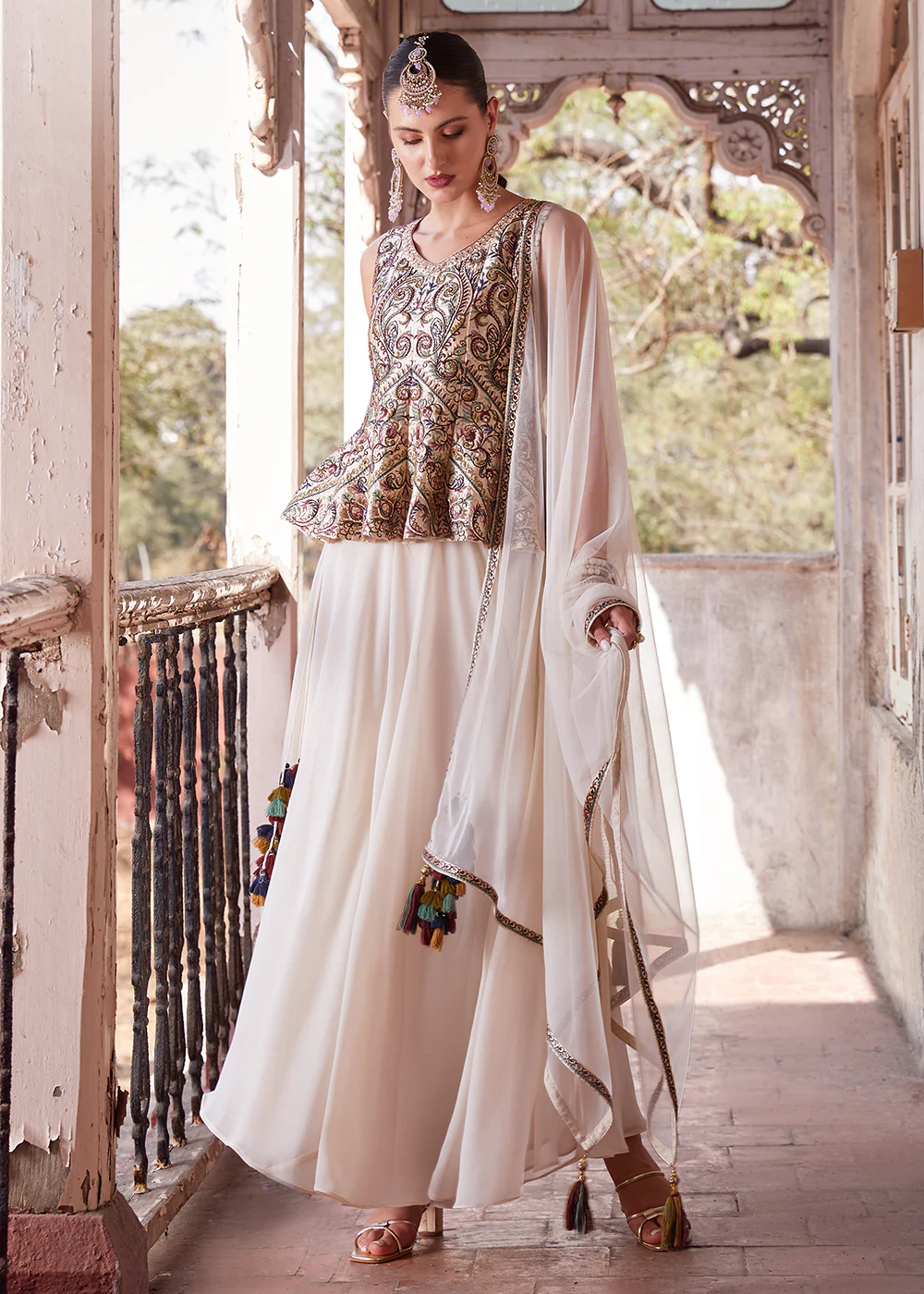 Austonishing Off White Georgette Peplum Style Sharara Suit - Image 5
