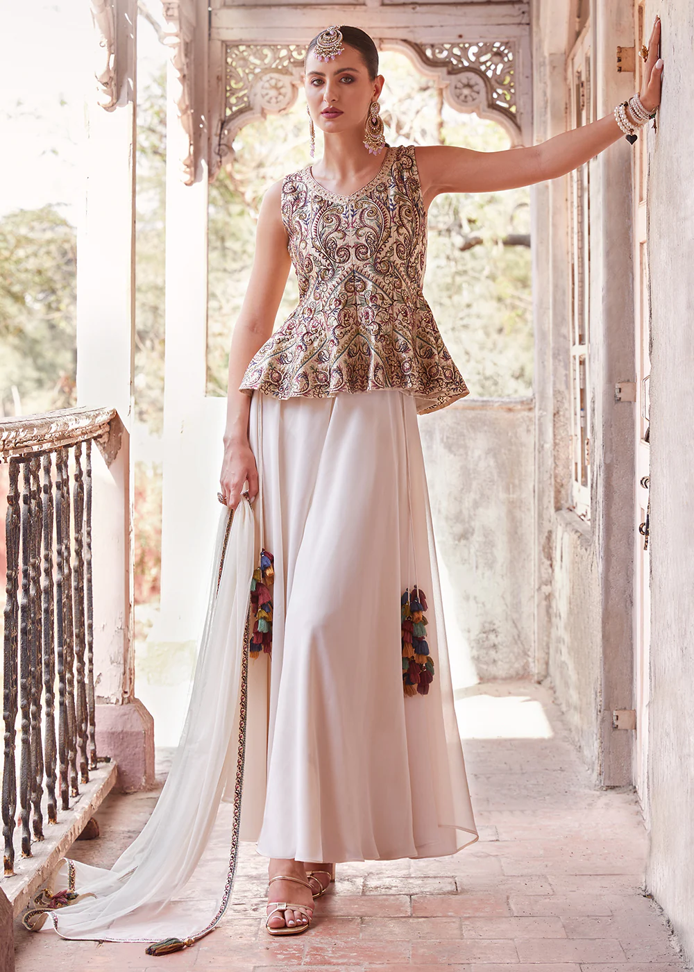 Austonishing Off White Georgette Peplum Style Sharara Suit - Image 6