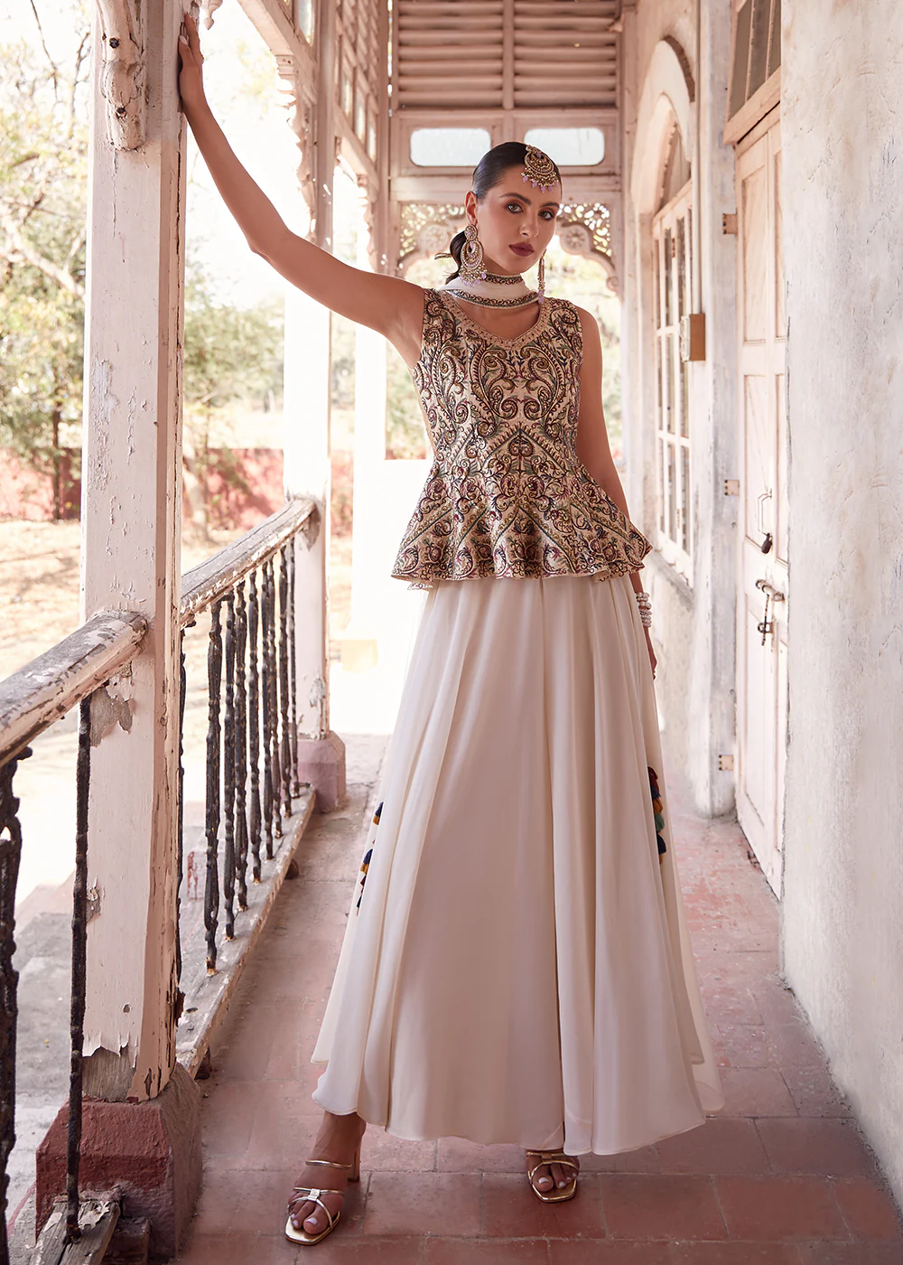 Austonishing Off White Georgette Peplum Style Sharara Suit - Image 7