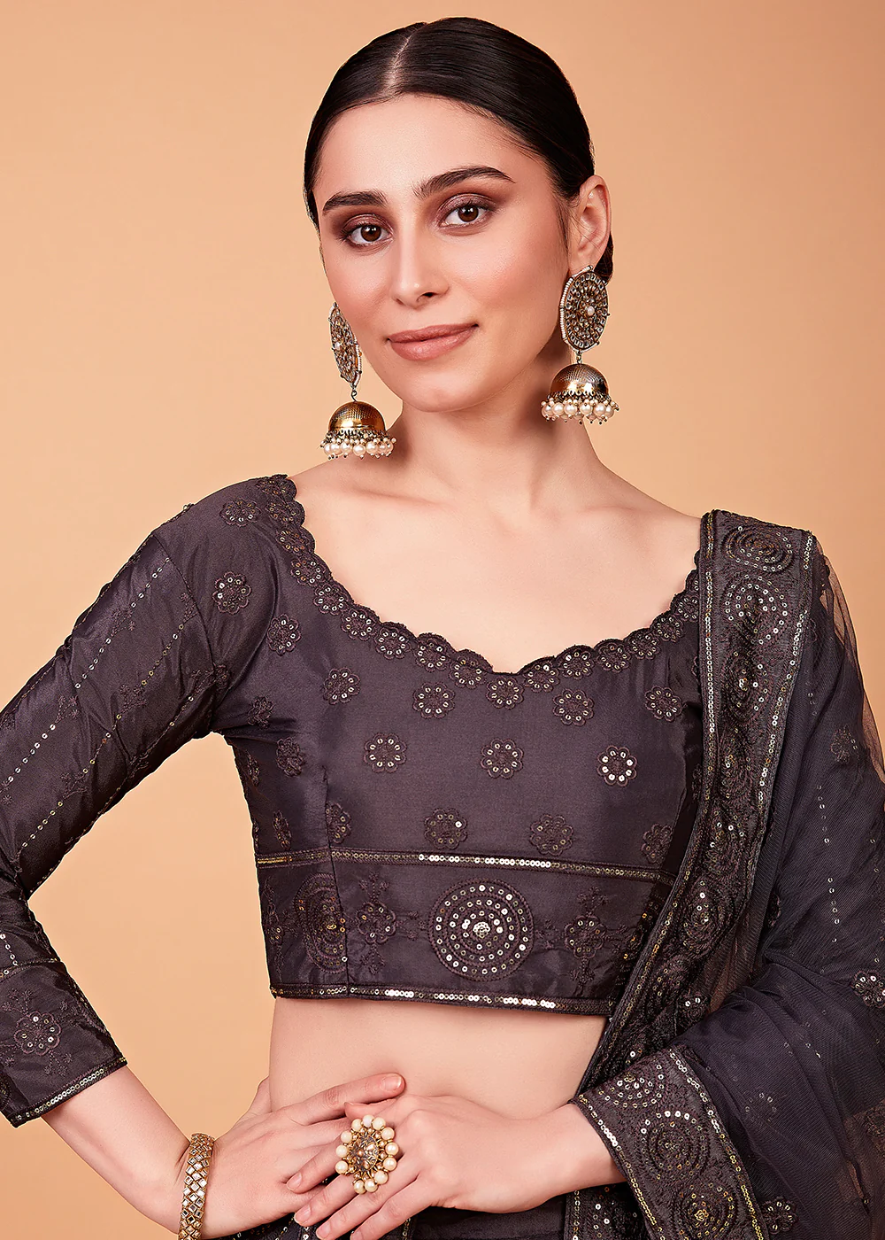 Awesome Grey Multi Thread & Sequins Party Wear Lehenga - Image 2