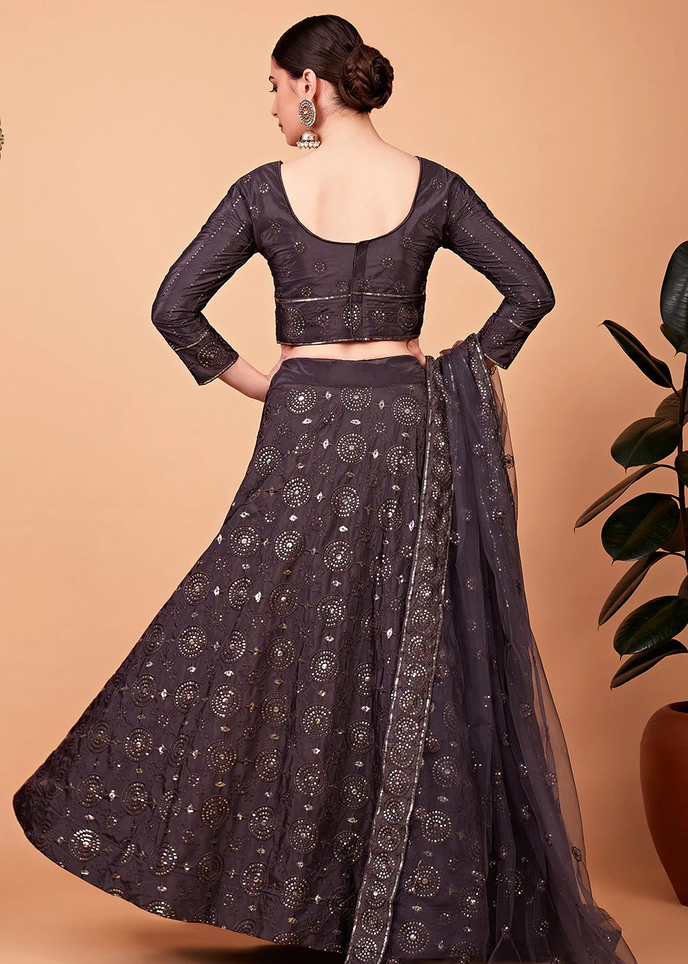 Awesome Grey Multi Thread & Sequins Party Wear Lehenga - Image 3