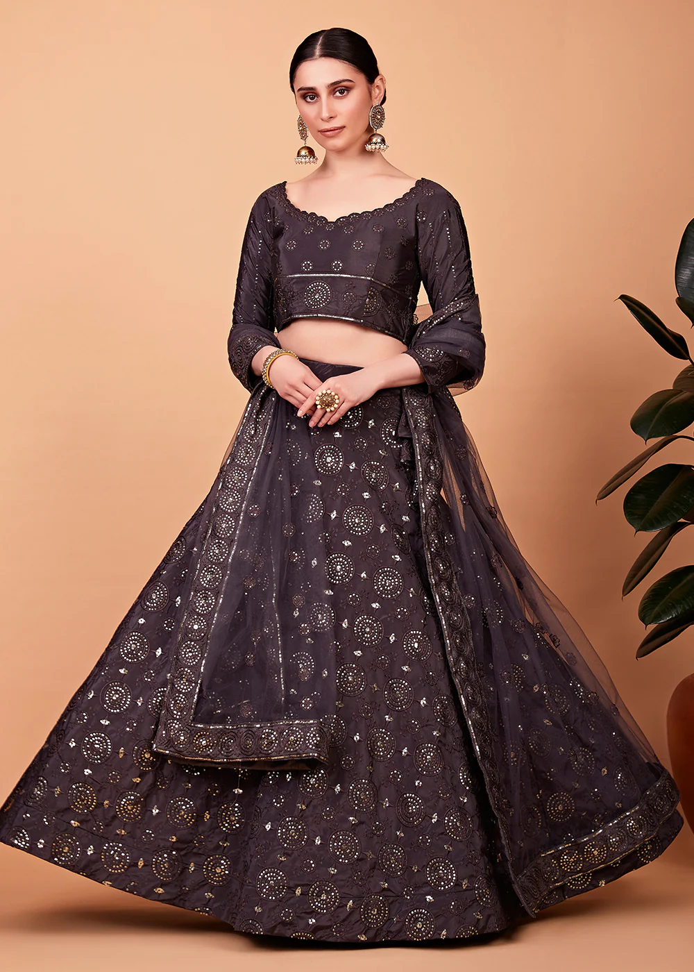 Awesome Grey Multi Thread & Sequins Party Wear Lehenga - Image 4