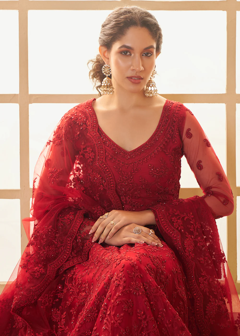 Awesome Red Heavy Net Embroidered Bridal Lehenga Choli - Image 2