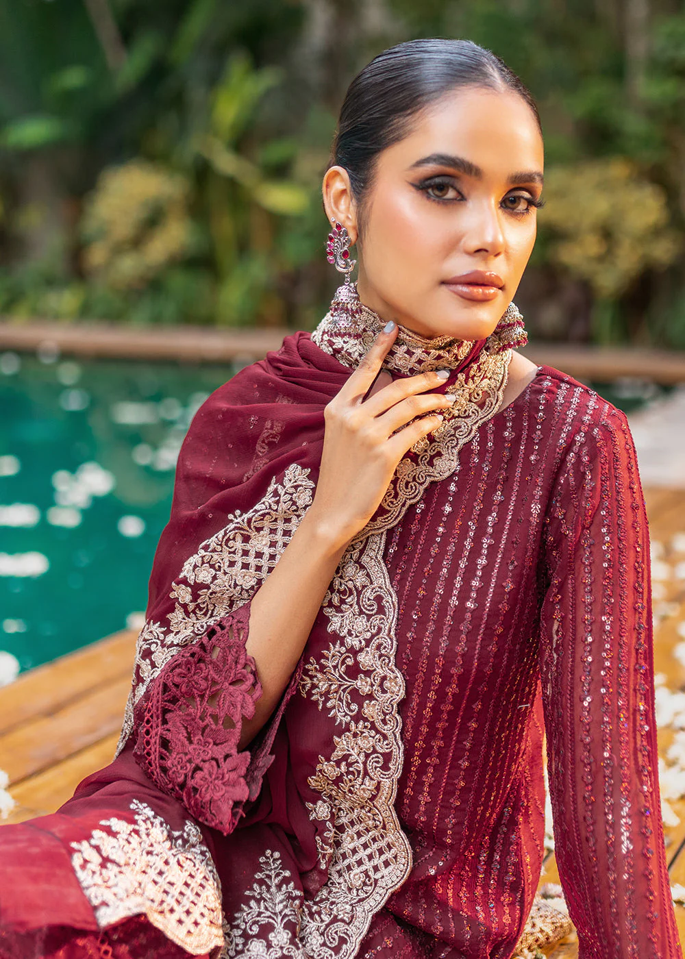 Azure Luxe Festive Embroidered by Ahmed Patel | Crimson Rush - Image 5
