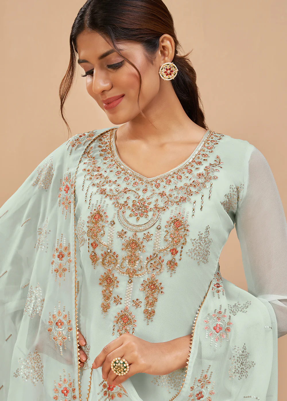 Baby Blue Beautifully Embroidered Elegant Salwar Kameez - Image 2