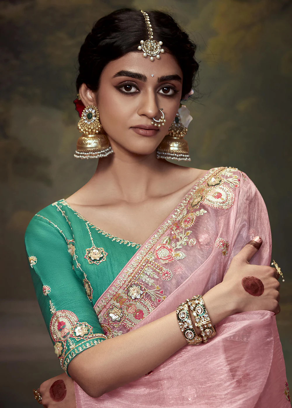 Baby Pink Fancy Fabric Embroidered Festive Saree - Image 2