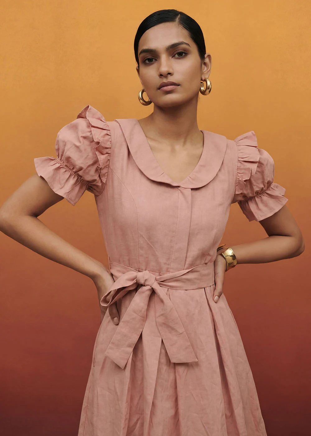 Baby Pink Vintage Cotton Summer Mini Indo Western Dress - Image 2