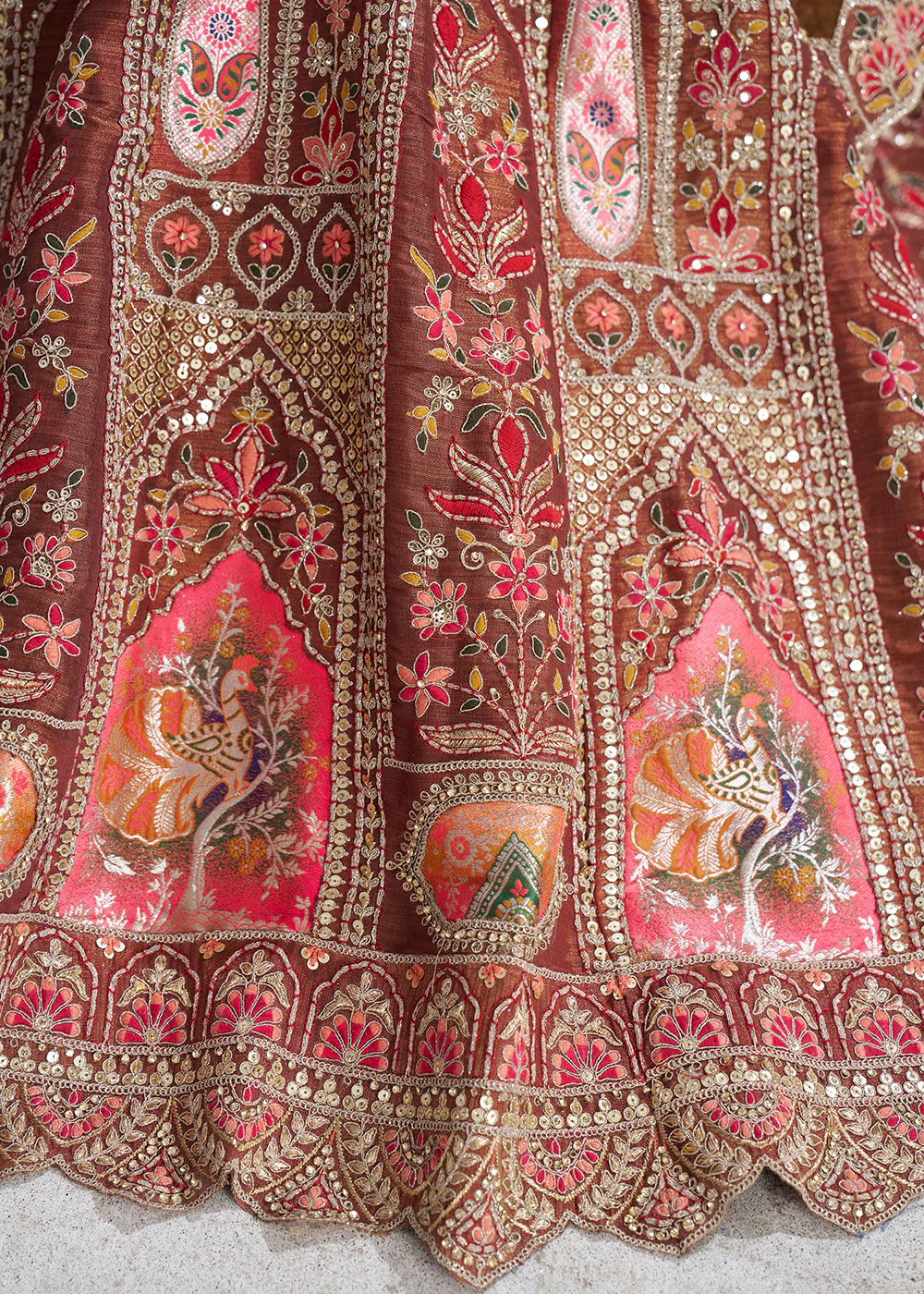 Banarasi Silk Mocha Aari Embroidered Bridal Lehenga Choli - Image 6