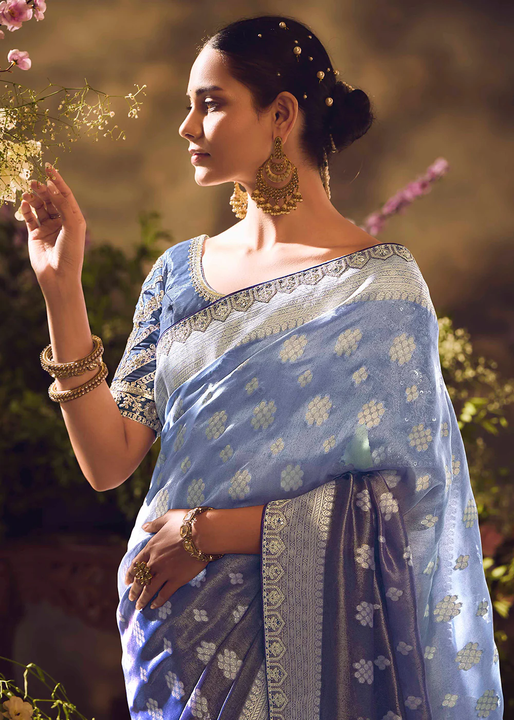 Banarasi Silk Zari Tissue Blue Festive Wear Saree - Image 2