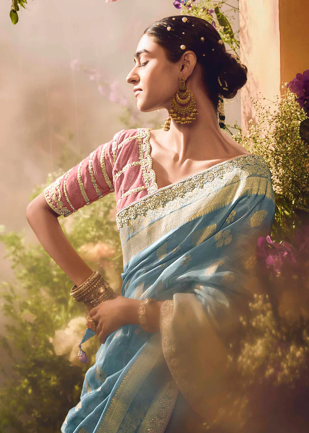 Banarasi Silk Zari Tissue Blue Festive Wear Saree - Image 2