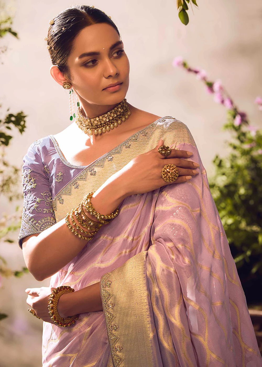 Banarasi Silk Zari Tissue Lavender Festive Wear Saree - Image 2
