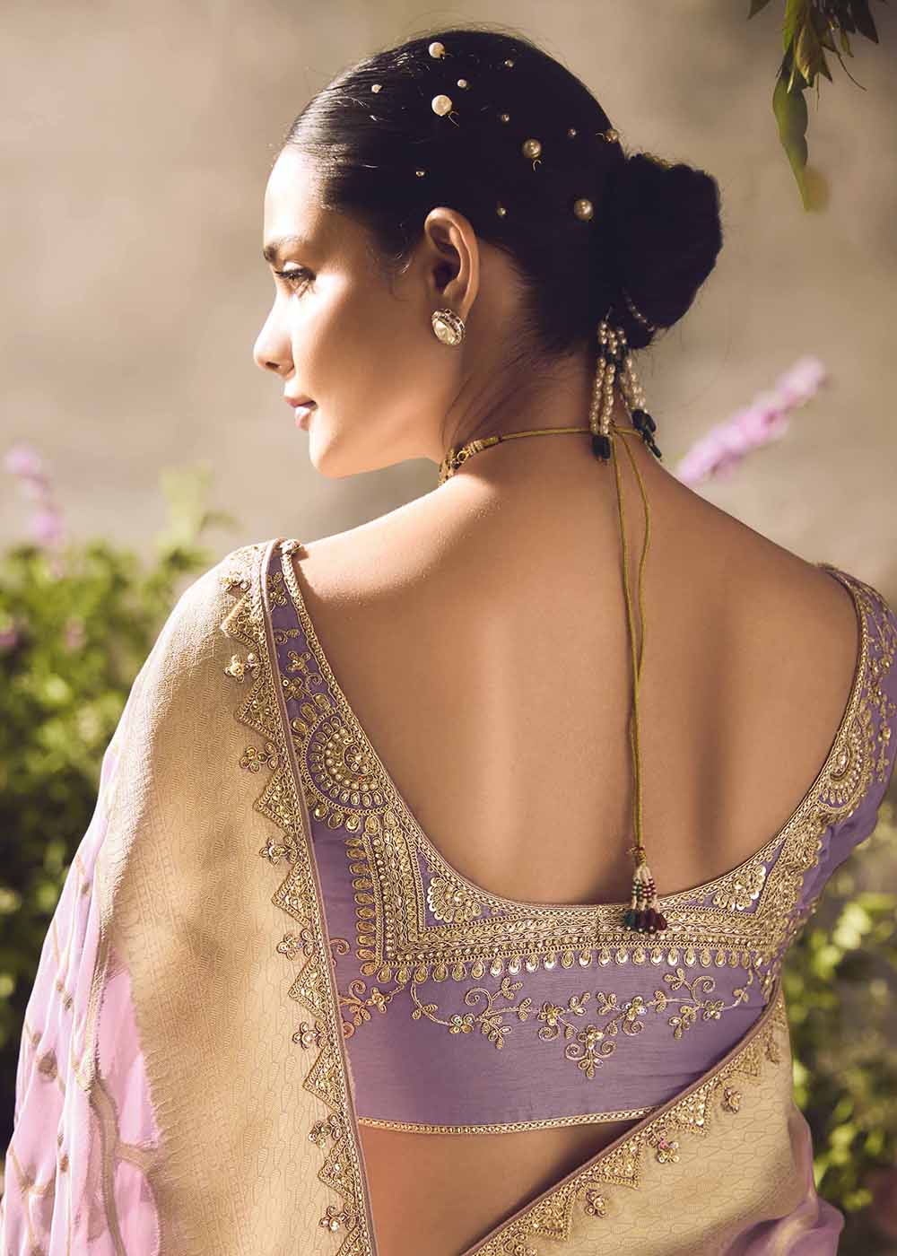 Banarasi Silk Zari Tissue Lavender Festive Wear Saree - Image 3