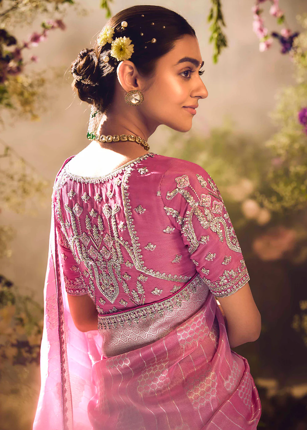 Banarasi Silk Zari Tissue Pink Festive Wear Saree - Image 3