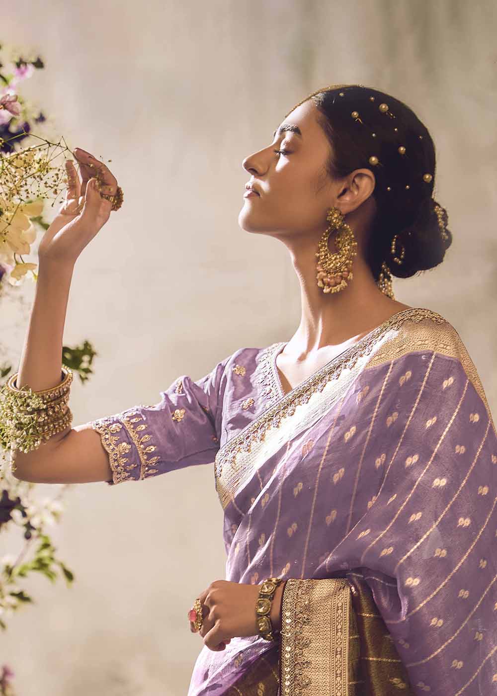 Banarasi Silk Zari Tissue Purple Festive Wear Saree - Image 4