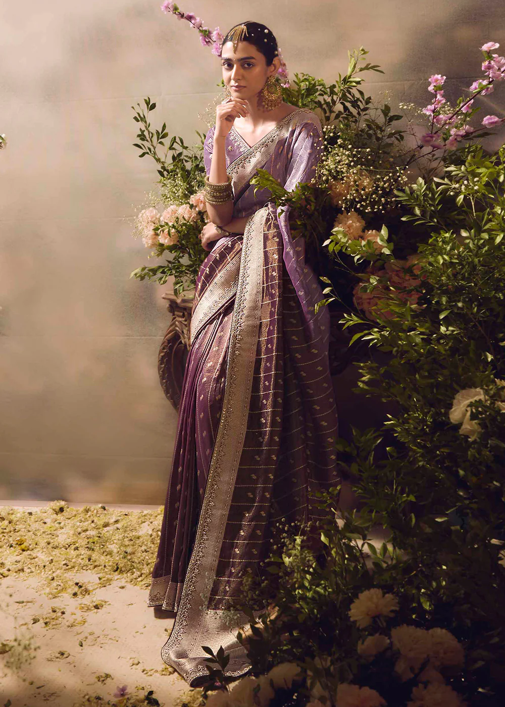 Banarasi Silk Zari Tissue Purple Festive Wear Saree - Image 5