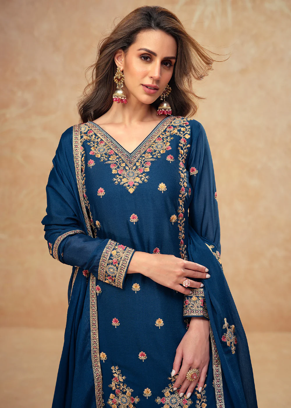 Beautific Blue Premium Chinnon Silk Wedding Palazzo Suit - Image 2