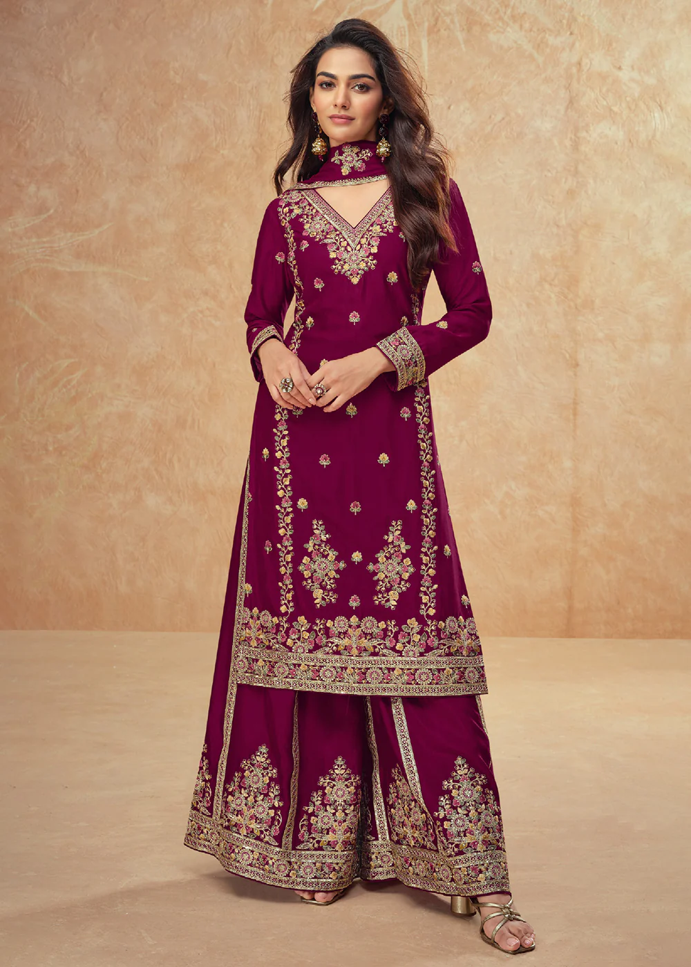Beautific Purple Premium Chinnon Silk Wedding Palazzo Suit - Image 3