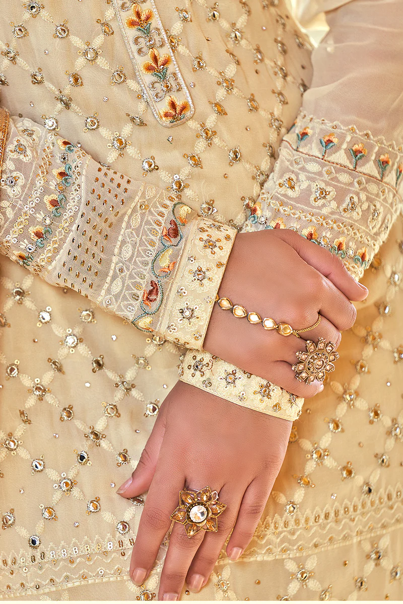Beautiful Beige Georgette Viscose Embroidered Salwar Suit - Image 4