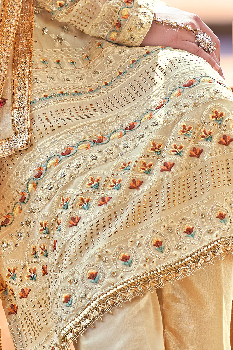 Beautiful Beige Georgette Viscose Embroidered Salwar Suit - Image 5