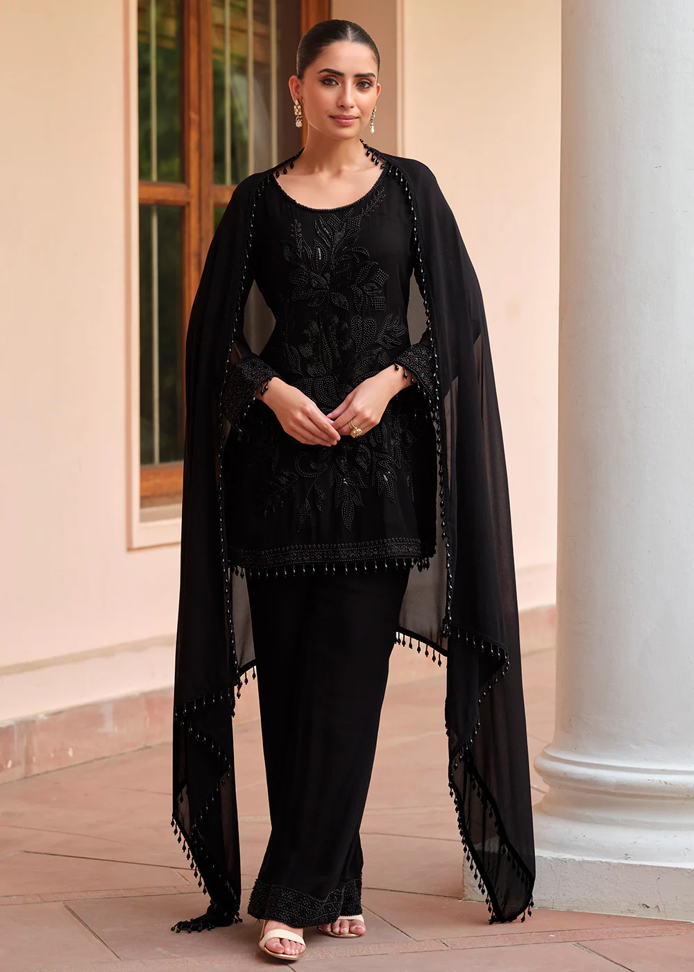 Beautiful Black Georgette Trouser Style Suit