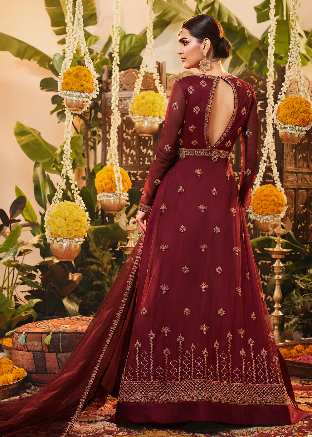 Beautiful Bright Red Embroidered Designer Floor Length Anarkali - Image 3