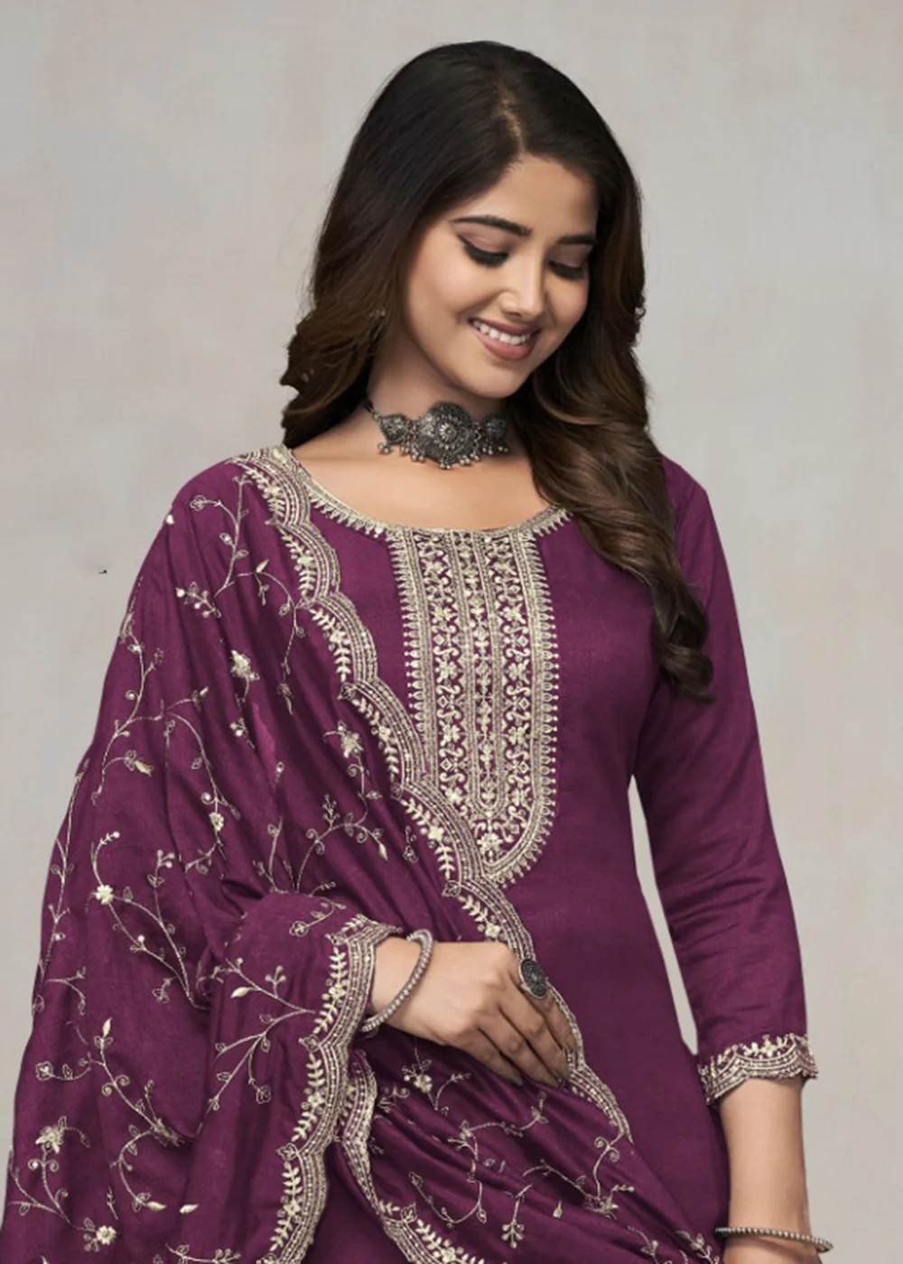 Beautiful Burgundy Vichitra Silk Fancy Salwar Suit - Image 2