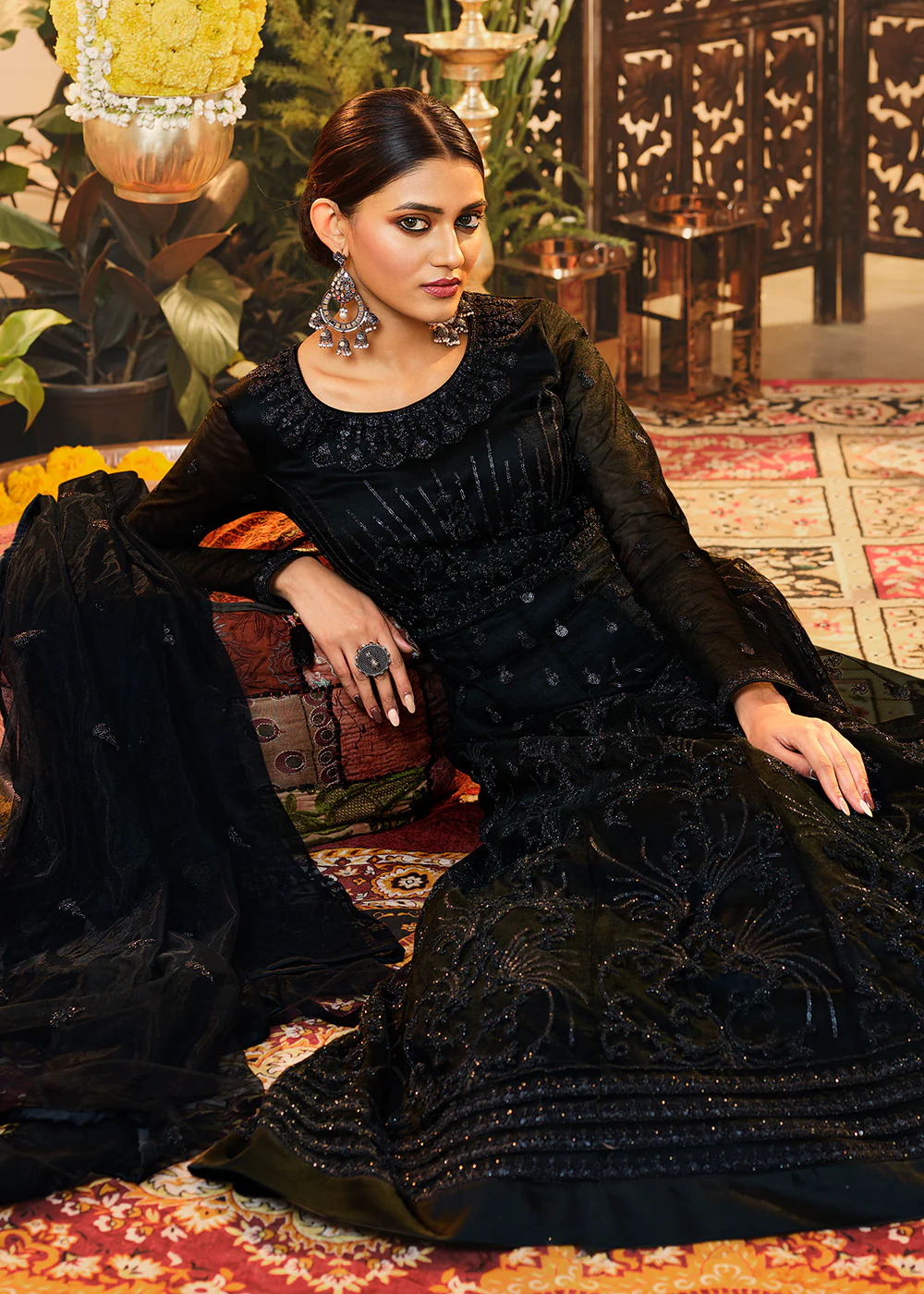 Beautiful Classy Black Embroidered Designer Floor Length Anarkali - Image 3