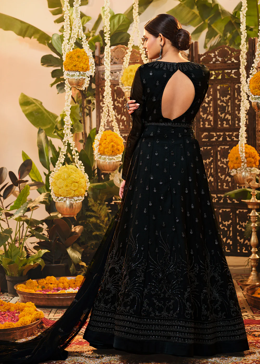 Beautiful Classy Black Embroidered Designer Floor Length Anarkali - Image 4