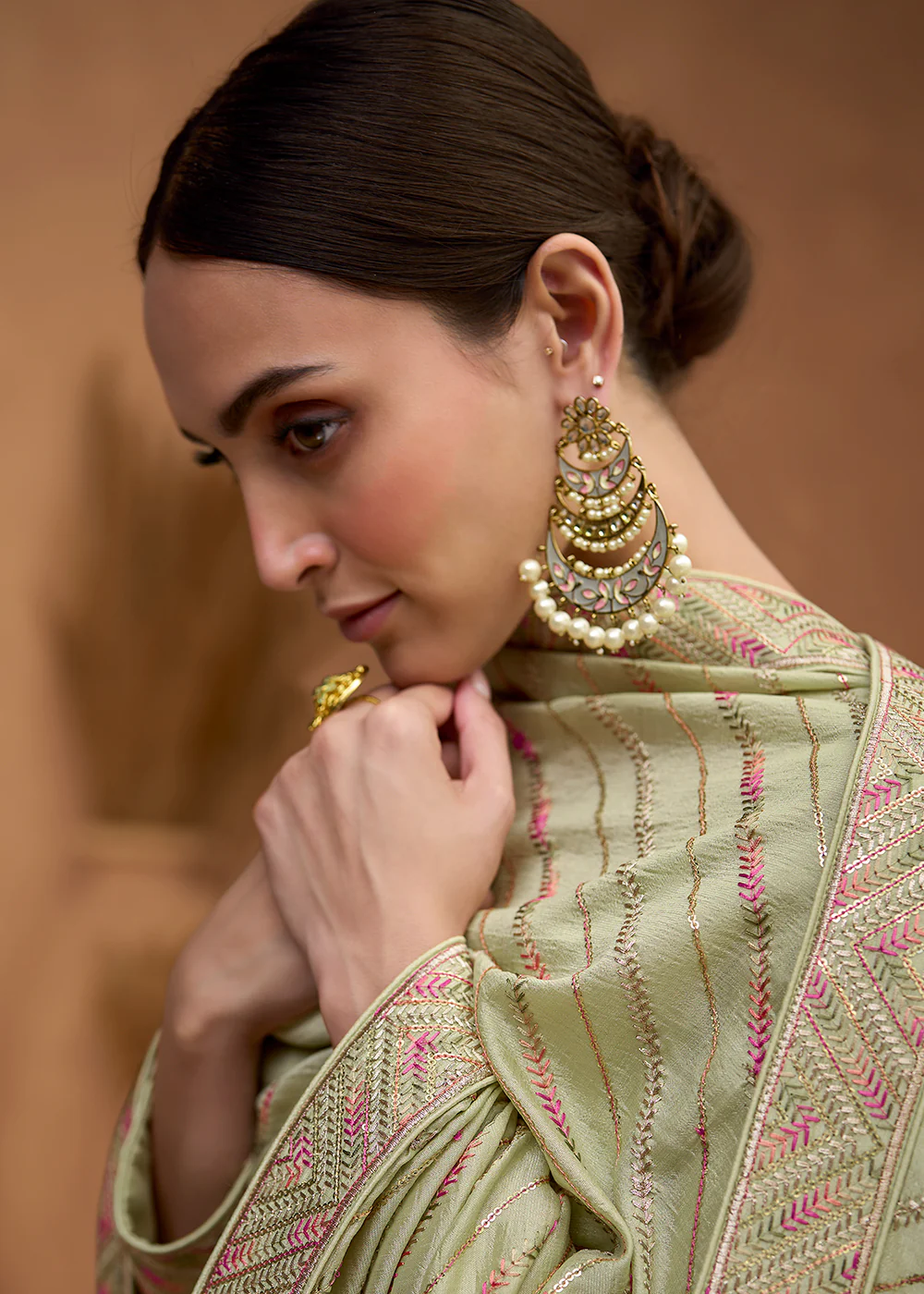 Beautiful Light Green Premium Silk Pant Style Salwar Suit - Image 4
