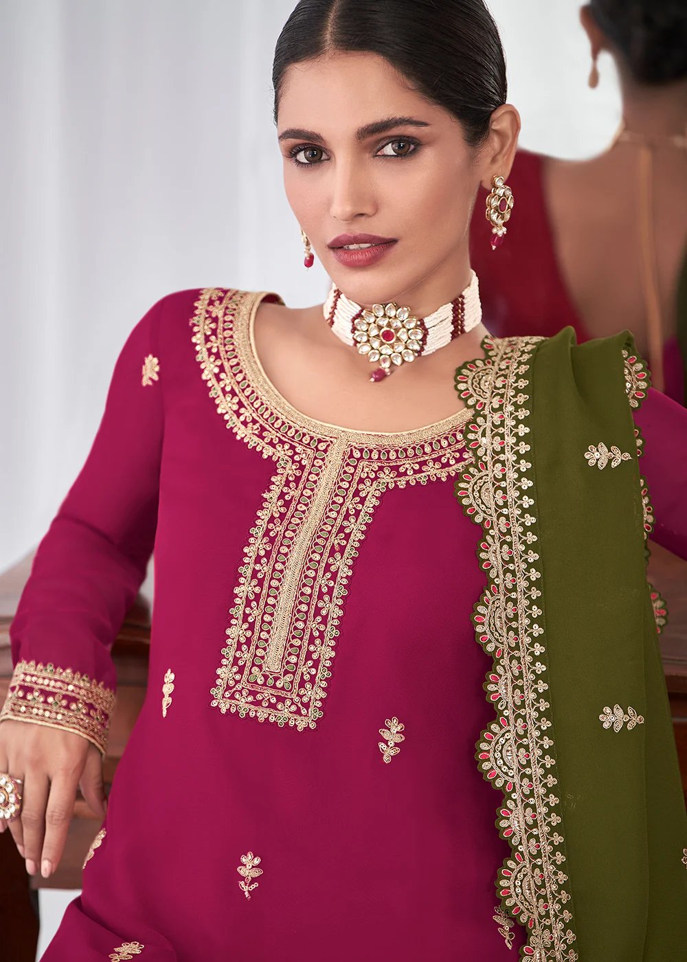 Beautiful Magenta Pink Indian Party Wear Salwar Suit - Image 2