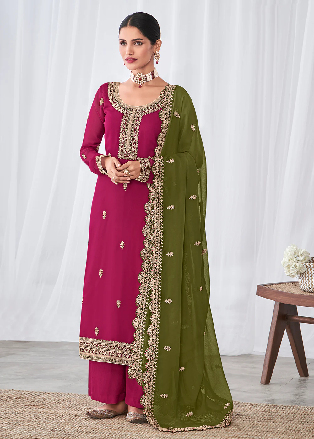 Beautiful Magenta Pink Indian Party Wear Salwar Suit - Image 3