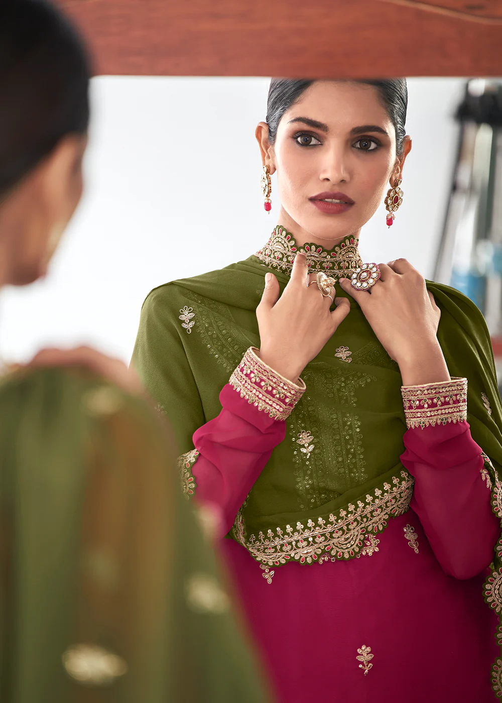 Beautiful Magenta Pink Indian Party Wear Salwar Suit - Image 4