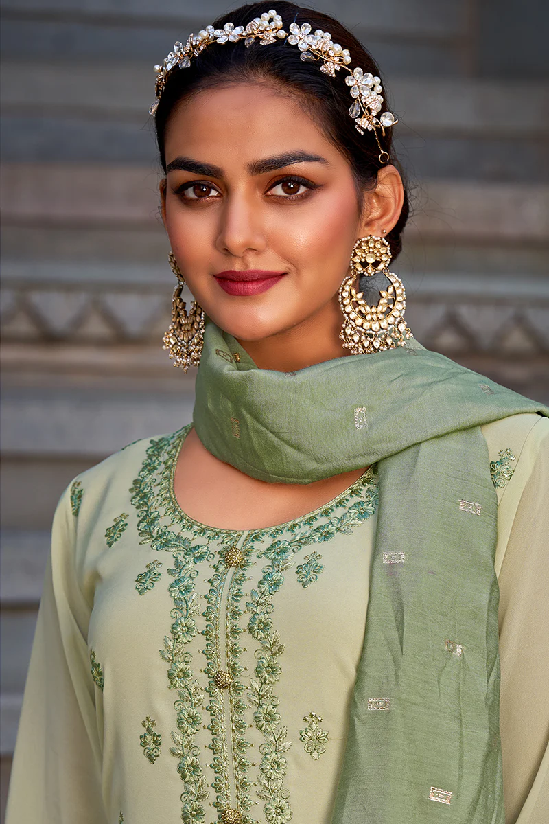 Beautiful Mint Green Georgette Festive Designer Sharara Suit - Image 3