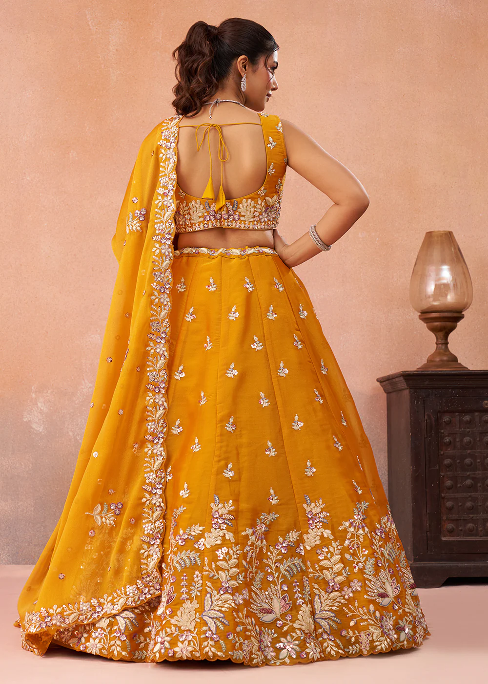 Beautiful Orange Color Sequins Designer Lehenga Choli - Image 3
