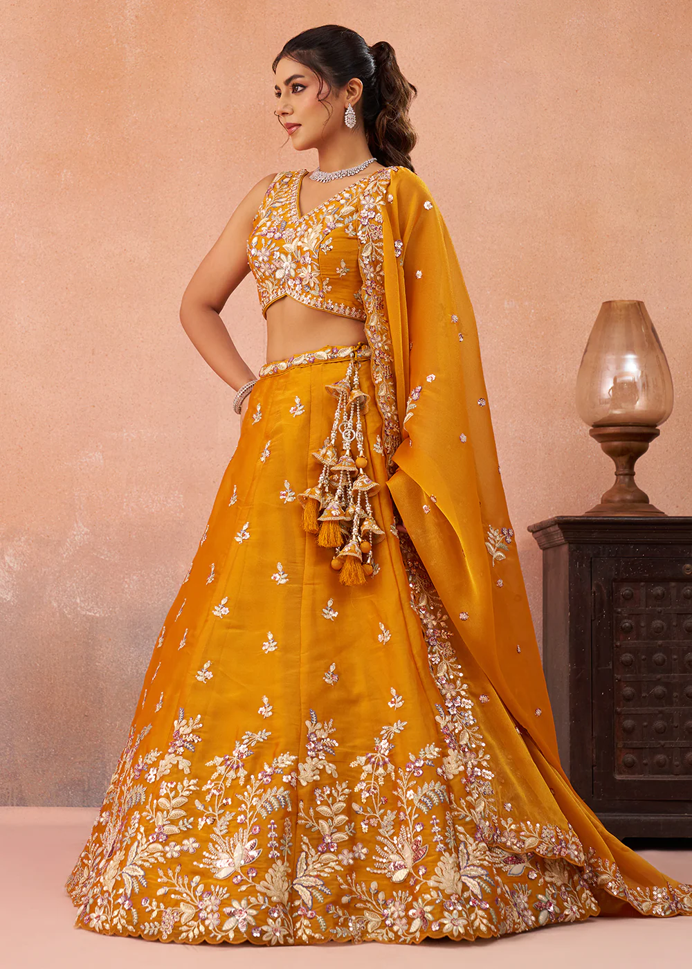Beautiful Orange Color Sequins Designer Lehenga Choli - Image 5
