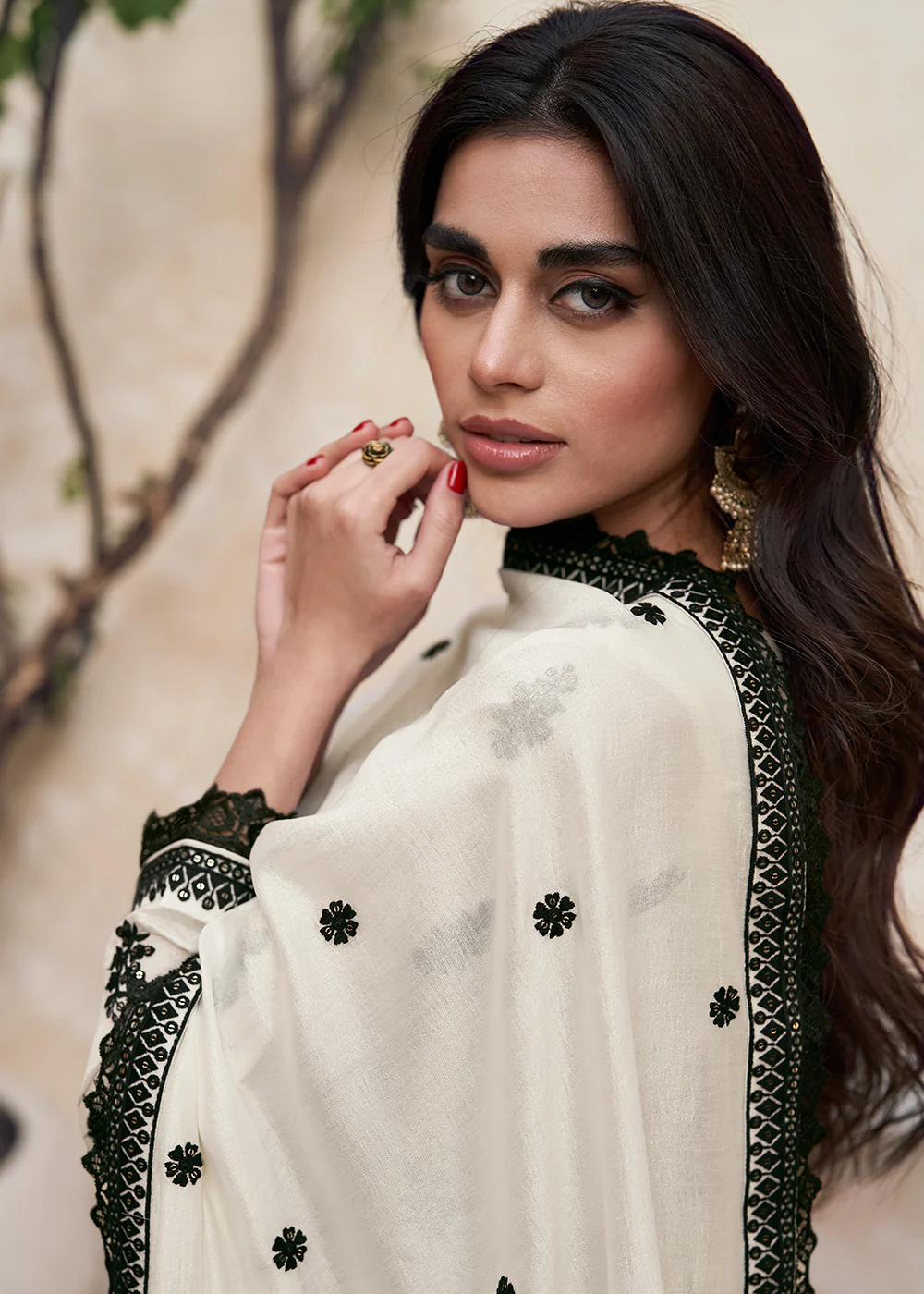 Beautiful Off White Festive Embroidered Palazzo Salwar Suit - Image 3