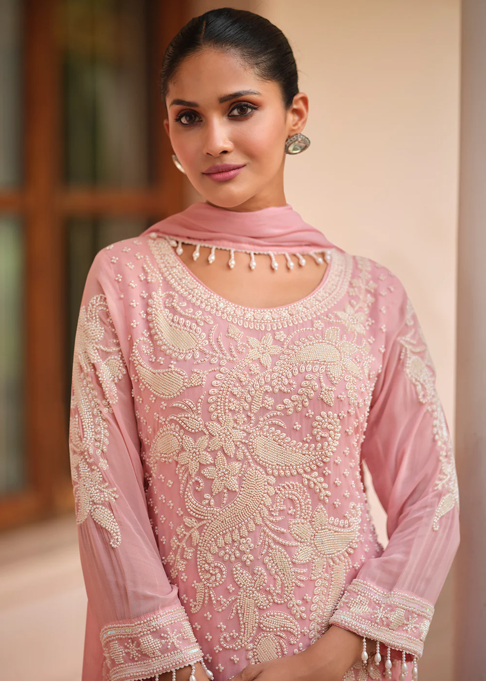 Beautiful Pink Georgette Trouser Style Suit - Image 2