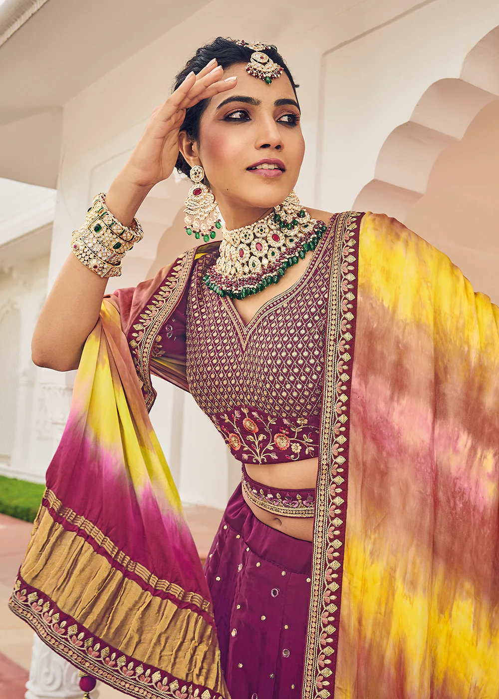Beautiful Rani Pink Viscose Silk Traditional Bridal Lehenga Choli - Image 2