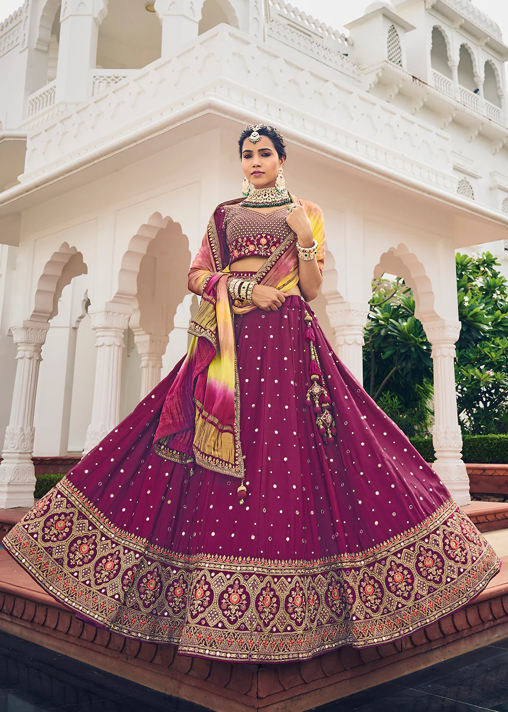 Beautiful Rani Pink Viscose Silk Traditional Bridal Lehenga Choli - Image 3