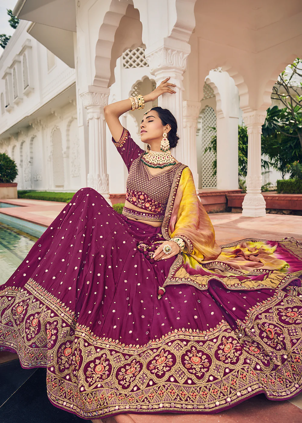 Beautiful Rani Pink Viscose Silk Traditional Bridal Lehenga Choli - Image 4