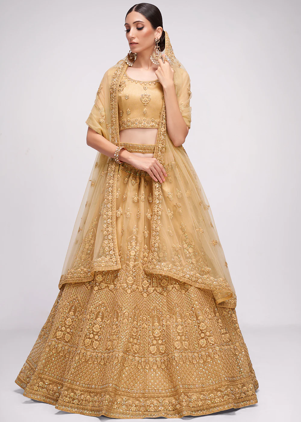 Beguiling Chikoo Brown Cording Designer Wedding Bridal Lehenga Choli - Image 3
