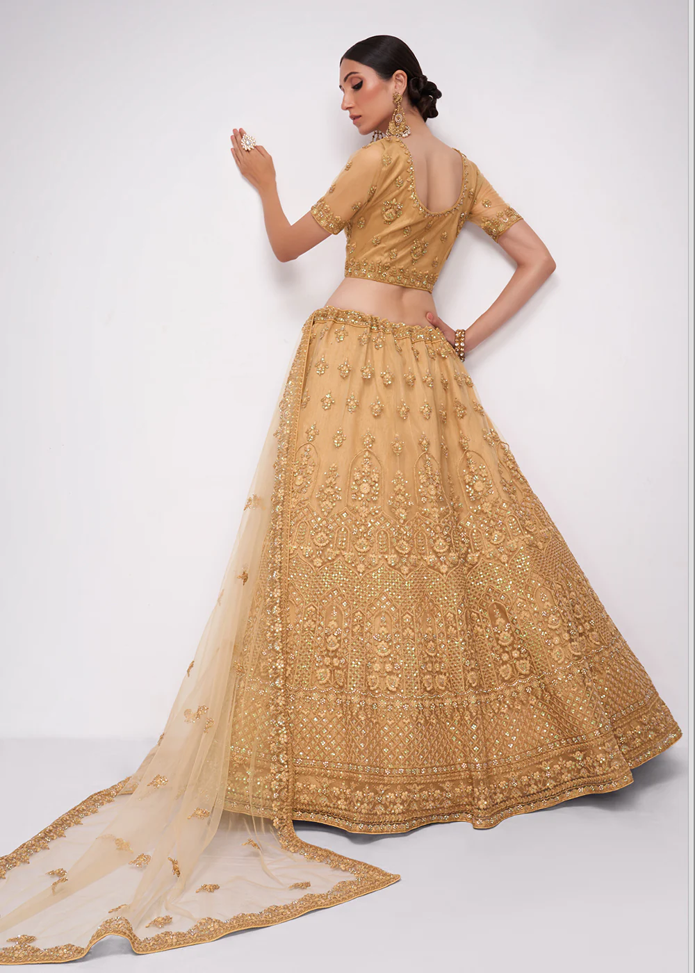 Beguiling Chikoo Brown Cording Designer Wedding Bridal Lehenga Choli - Image 4