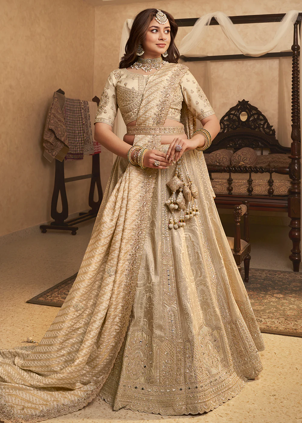 Beige Banarasi Premium Silk Designer Lehenga Choli