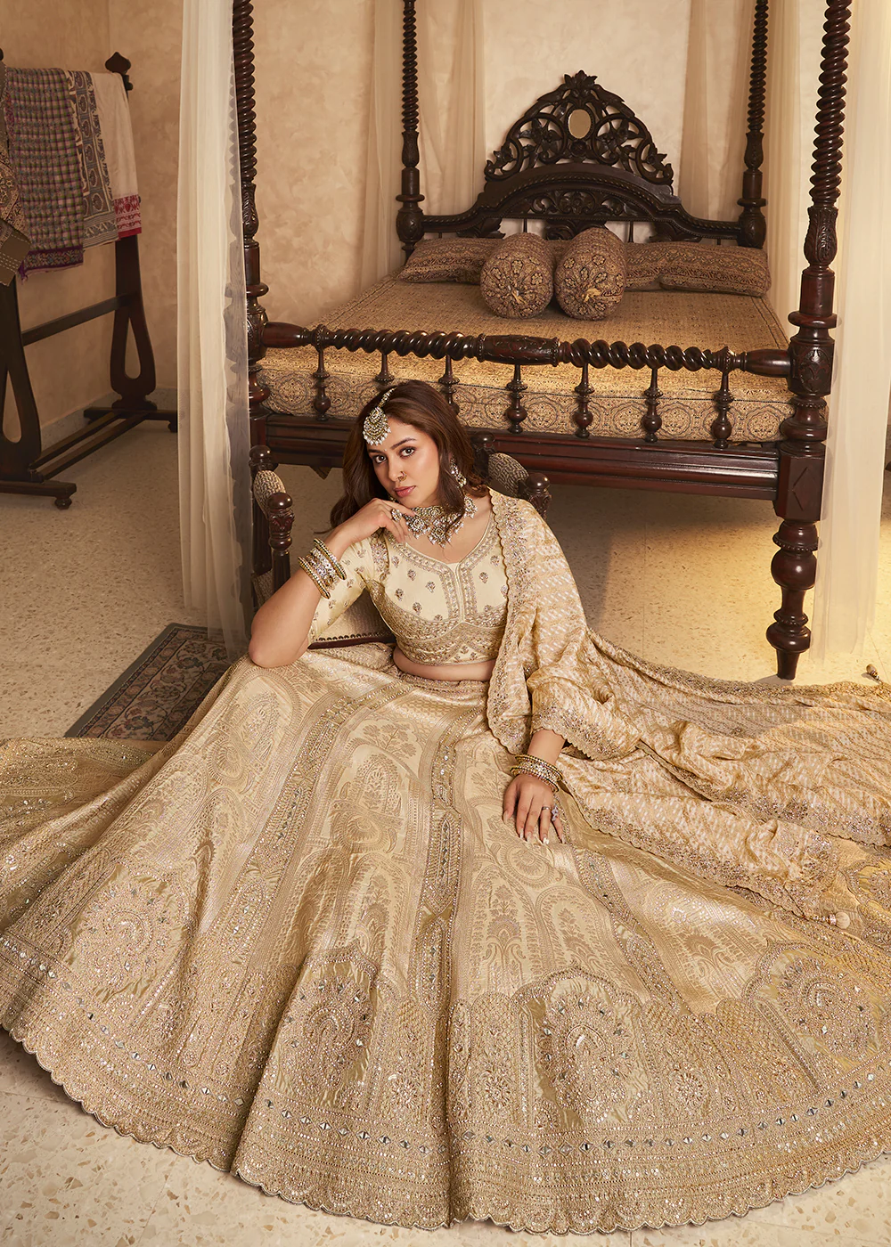 Beige Banarasi Premium Silk Designer Lehenga Choli - Image 4