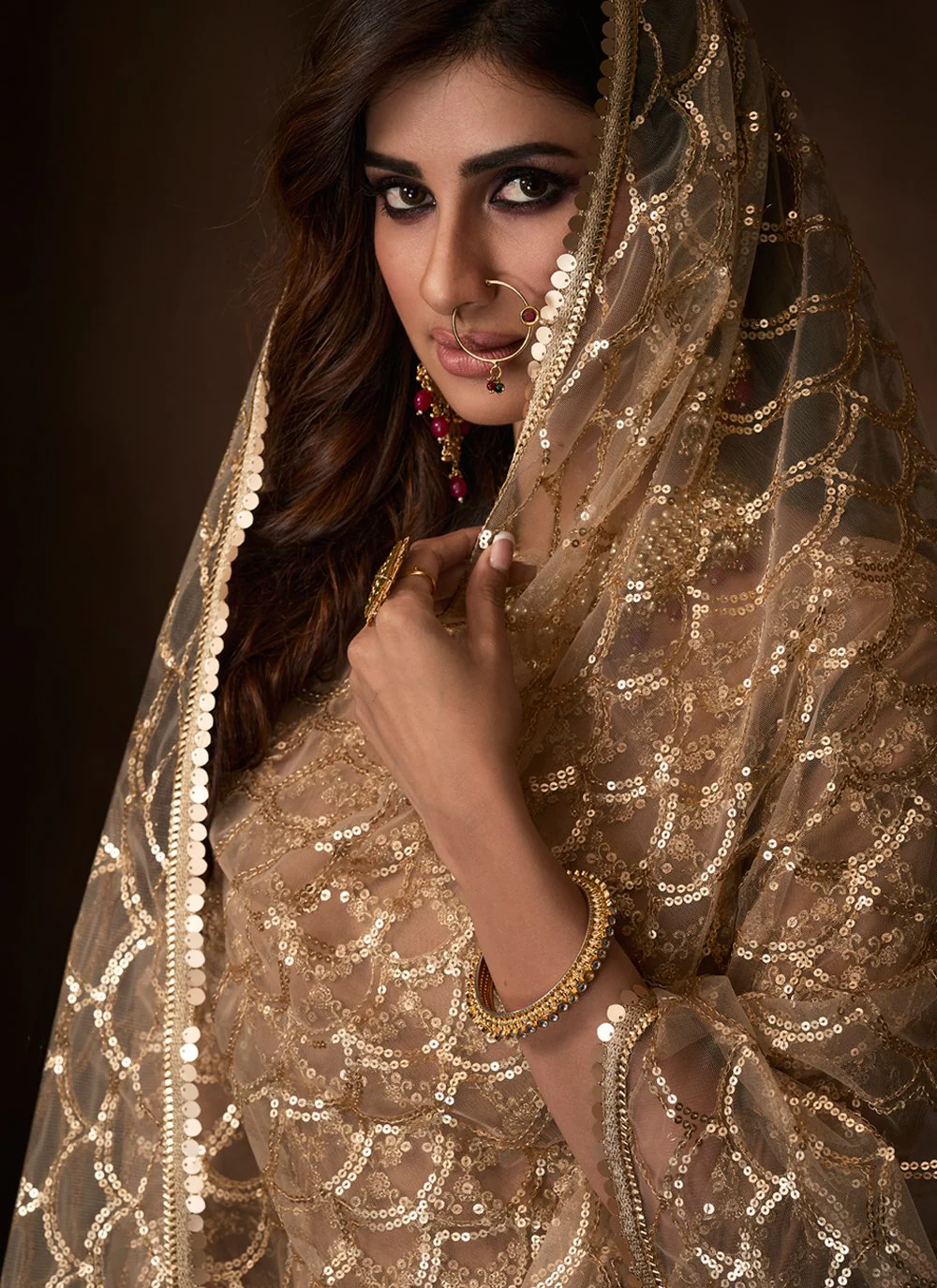 Beige Color Embroidered Designer Net Palazzo Suit - Image 2